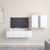 Buy 4 Piece TV Cabinet Set High Gloss White Chipboard 