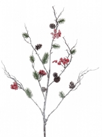Frosted Mixed Foliage & Berries Branch Decorative Christmas Spray Stem - 1m