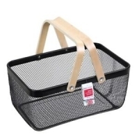 Box Sweden Black 40cm Mesh Home Storage Basket/Organiser/Display w/Wooden Handle