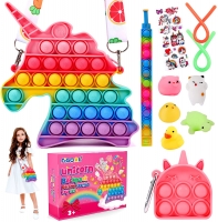 FiGoal 11 PCS Assorted Unicorn Fidget Toy Set for Girls Pop Purse Fidget Shoulder Bag Bubble Sensory Toy Autism Special Needs
