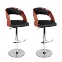 Set Of 2 Wooden PU Leather Gas Lift Bar Stool – Black And Wood