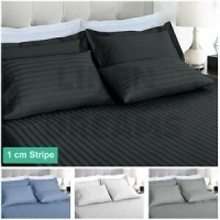 1000TC Striped Microfibre Fitted Flat Sheet Set or Doona Quilt Cover All Size
