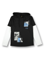 Boys Long Sleeve Mock Two For Top With Hood