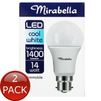2 x Mirabella Led Dimmable Bc 14 Watt 4000K Light Bulb Cool White Home Lighting