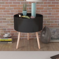Side Table With Serving Tray Round 39.5×44.5 Cm Black