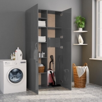 Storage Cabinet High Gloss Grey 80×35.5×180 Cm Chipboard