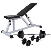 WORKOUT BENCH WITH BARBELL AND DUMBBELL SET 60.5 KG