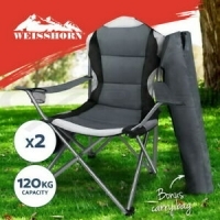 Weisshorn 2X Folding Camping Chairs Arm Chair Portable Outdoor Beach Fishing BBQ