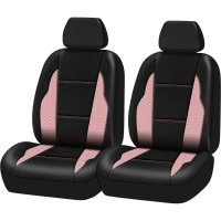 SCA Leather Look and Woven Seat Covers Black/Pink, Adjustable Headrests, Size 30, Front Pair, Airbag Compatible