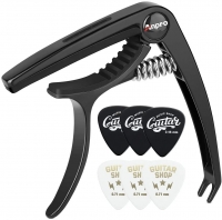 Anpro Guitar Capo with 6 Guitar Picks for Acoustic and Electric Guitar, Ukulele, Mandolin and Banjo, Black
