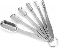 Accurate 18/8 Stainless Steel Measuring Spoons, Heavy Duty Good Handle Set of 6 Measuring Spoon with Ring Connector, Silver -