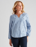 Rivers Long Sleeve Notch Neck Chambray Top