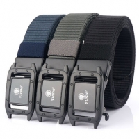 TUSHI 120CM 3.5CM Width Leisure Canvas Breathable Tactical Belt Metal Press Buckle Belt Men's Elastic Waist Belt Sale