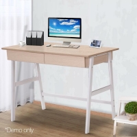 Metal Desk With Drawer – White With Oak Top