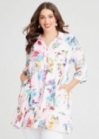 Natural Summer Floral Shirt in Print in sizes 12 to 24
