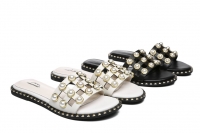 Leather Flat Slides With Pearls Women Junia
