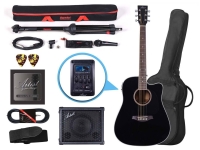 Artist LSPCEQBK Black Acoustic Electric Guitar Buskers Pack