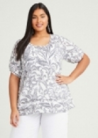 Natural Linear Leaf Top in Print in sizes 12 to 24