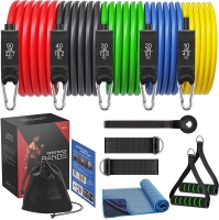 19PCs Resistance Bands Set Exercise Bands Fitness Training Bands up to 150 lbs with Handles Ankle Straps Door Anchor Carry Bag