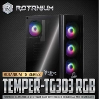 Rotanium (Temper-TG303 RGB) Black,USB3.0,(4x120mm ARGB fan)Tempered Glass ATX Gaming Case,NO PSU