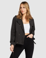 Cool Nights Cropped Trench Coat - Black