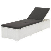 Sun Lounger With Cushion Poly Rattan White