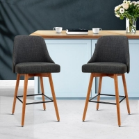 Artiss Set Of 2 Wooden Fabric Bar Stools Square Footrest – Charcoal