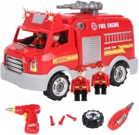 REMOKING STEM Educational Take Apart Vehicle Toys,32Pcs Fire Engine Set with Electric Drill&Lights&Sounds,Best Boys and Girls 3
