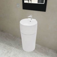 Ceramic Stand Bathroom Sink Basin Faucet/Overflow Hole White